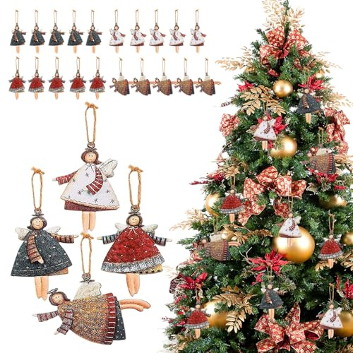 20 Stück Engel Christbaumschmuck, Weihnachtsbaum schmuck Engel, Holz Engel Christbaumschmuck, Angel Anhänger Christba-umschmuck, eng-EL Anhänger Weihnachts deko, für Weihnachten, Parties