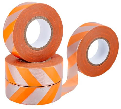 OLYCRAFT 4 rouleau de Ruban de Marquage Réfléchissant à Rayures Orange Argentées 25mmx180m Ruban de Marquage D'Arbres Non Adhésif en PVC Ruban D'Arpenteur Limites de Chasse Zones Dangereuses