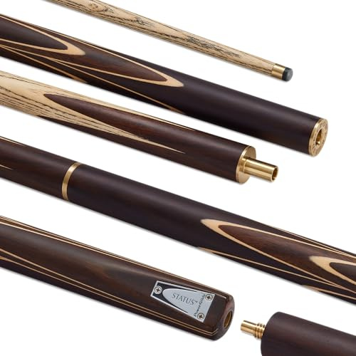 POWERGLIDE STATUS Ash 3/4 Jointed Snooker Pool eller biljard köpinne | Nordamerikansk askaxel | Handskarvad rosenträrumpa | 20 oz | Full storlek 147 cm | 9,5 mm spets