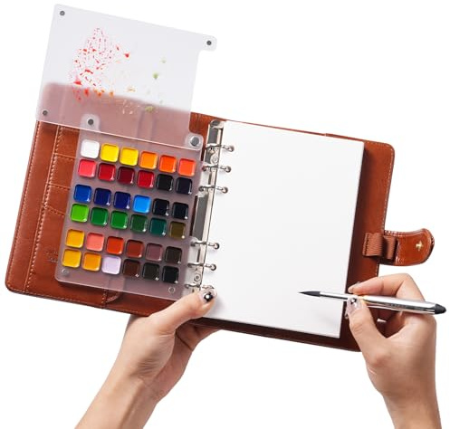 Kit Acuarelas de Viaje - Set Profesionales de 36 Colores con Pincel de Viaje Acuarela, Papel 100% Algodón y Funda de Cuero PU | Perfecto para Artistas, Aficionados y Amantes de la Pintura