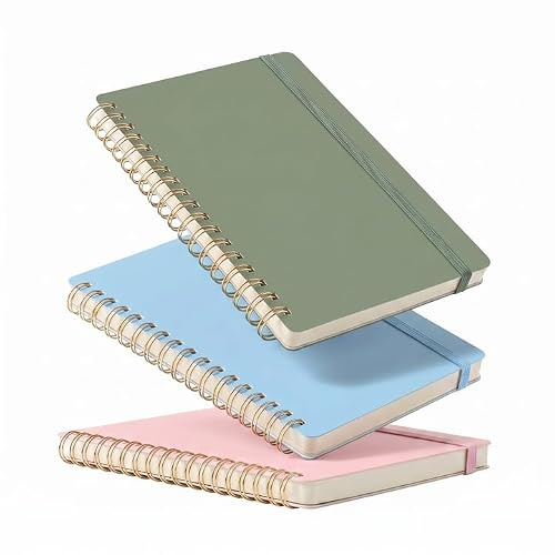 RETTACY B6 Pocket Notebook, Small Lined Journal, Mini Notepad, 210 Sheets | Spiral Note book, Softcover 3-Pack, 80 GSM Paper, for Women Men Students, Study and Office use, 18×13 cm — SG, Pink, Lt Blue