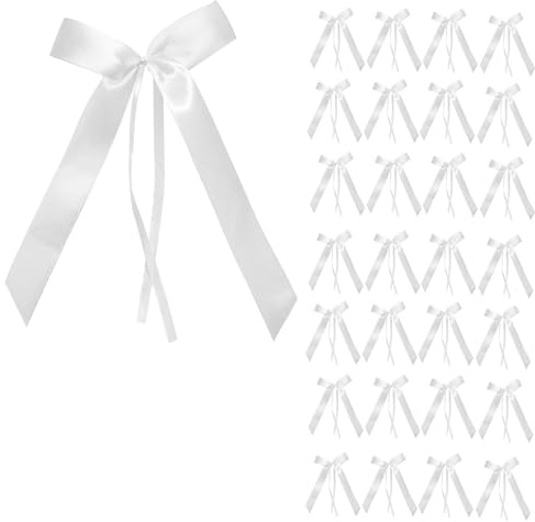 ZUWIJEQ 30 Lazos Coche Boda Blancos - decoracion Coche Boda Elegante, Lazos de Satén Hechos a Mano para Bodas, Fiestas, Bautizos y Eventos, lazos para regalo 22x12cm, Kit de Adornos Coche Boda