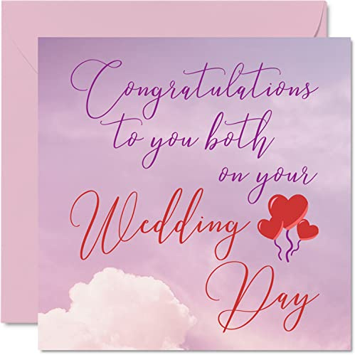 Bröllopskort för brud och brudgum – 'Congratulations To You Both Wedding Day' kort, grattis välgjort precis gifta kort, 145 mm x 145 mm bröllop gratulationskort för par