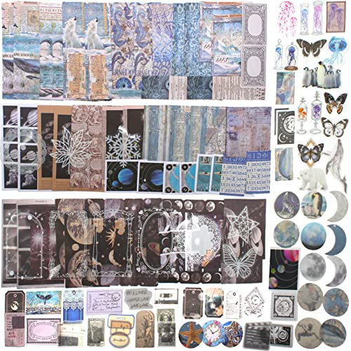 Vintage Scrapbooking Papier,200Pcs Washi Aufkleber Set,Tiefsee Planet Scrapbooking Dekopapier,Vintage Bastelpapier für Sammelalbum,Tagebuch,DIY Handwerk