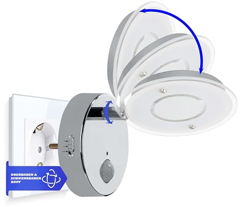 Trango Veilleuse à capteur LED 2636-018 *NITE* en chrome avec fonction automatique directement 230V avec détecteur de mouvement I lumière de sécurité I lampe à douille I applique murale