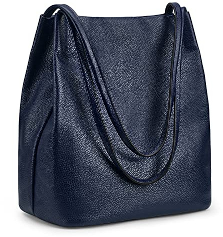 Kattee Bolsos de mujer y bandoleras de piel suave genuina, bolso de hombro con cierre de botón magnético en la parte superior, azul, M