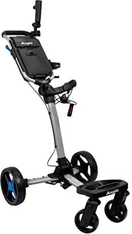 Axglo Flip n' Go Pro - Golf Push Cart - Golf Trolley - 4 Wheels - Swivel Front Wheels - Hand Brake - Lightweight (Silver/Blue)