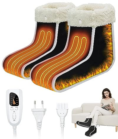 Elektrischer Fußwärmer für Damen und Herren, FERNIDA Beheizte Fußwärmer für Kalte Füße mit 6 Stufen Temperatureinstellung und 4 Stufen Timer, Schnelles Erhitzen Fußpolster Wiederverwendbare Fußheizung