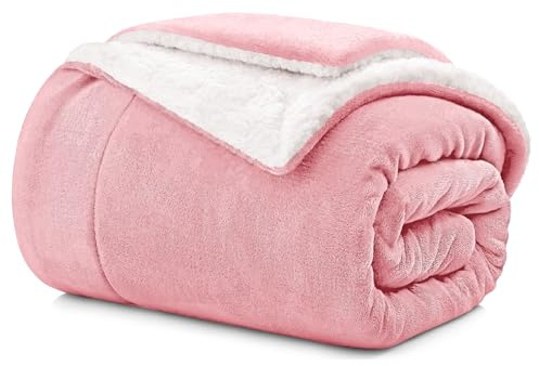Aspire Homeware Sherpa Fleece Throw Blanket Fluffy Thick Blanket for Beds Single Size Reversible Microfibre Sofa Throws (Pink, (130 x 150 cm))