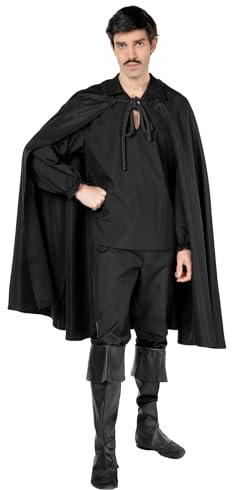 Zorro Cape - Kostüm-Zubehör des schwarzen Rächers für Karneval, Halloween & Motto-Party
