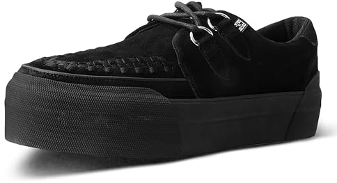 T.U.K. Stacked Creeper Sneaker - Chaussures pour Hommes et Femmes - Couleur Black Suede - Chaussures à Lacets en Cuir et Daim de Style Puck, Goth et Rocker - Taille 45