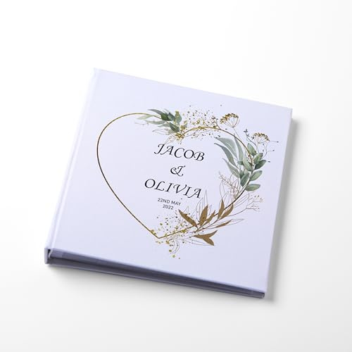 Large Traditional Book Bound Personalised Wedding Photo Album With Grey, Silver and Gold Heart