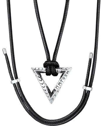 FaithHeart Collier Viking Homme Acier Inoxydable Chaîne Cuir Réglable avec Pendentif Anneau Runique de Möbius Triangulaire, Bijou Cadeau Porte Bonheur