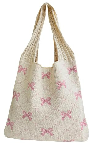 Ovida Bow Tie Crochet Bags for Women Summer Travel Beach Tote Bag Y2k Aesthetic Knit Bag Fairy Grunge Accessories