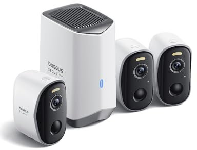 Baseus Security Caméra Surveillance WiFi Extérieur sans Fil, HD 2K, 145 Degrés, Batterie de 210j, IP67, Vision Nocturne, Caméra Extérieure Detection Humaine, 16TB Stockage Extensible - Kit 3-Cam N1