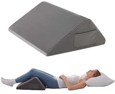Knee Wedge Pillow, Memory Foam Leg Pillow Bed Wedge for Sleeping, Post Surgery Triangle Pillow for Knee Support, Leg Elevation, Knees Hip Back Pain Relief (23.6 x 23 x 7.9, Large Size, Short Plush)