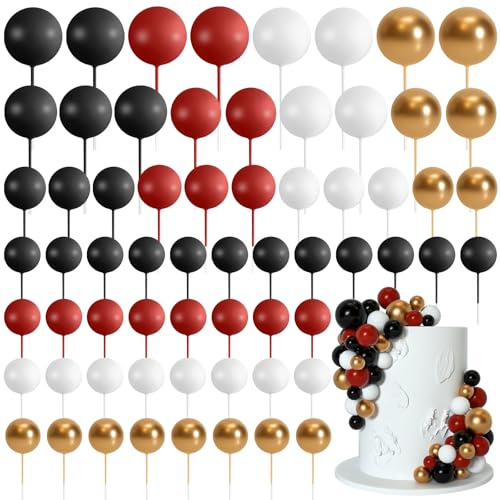 Bouiexye 75 palline decorative per torte, in schiuma, per cupcake, mini palloncini, decorazioni per torte, feste di compleanno, matrimoni (Nero, Rosso, Oro, Bianco)