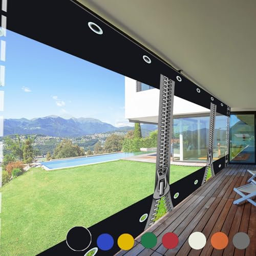 Transparent Tarpaulin Side Panels with Zip,Waterproof Clear Tarp Curtain,Outdoor Heavy Duty Splicing Tarpaulin with Eyelets,for Patio,Pergola, Porch, Gazebo,HxW-2x4m/6.56x13.12ft,Customisable