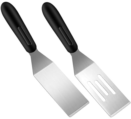 2 stycken små stekspade rostfritt stål metallspatel mini serveringspatel spår kakor spatel flexibel och rostfri serveringssvarvare för pannkakor, brownies, desserter, kex, ägg, tiramisu
