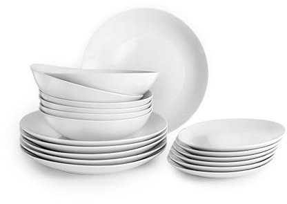 IBILI - Service de table 18 pièces Bologne blanc, assiettes en porcelaine pour 6 personnes