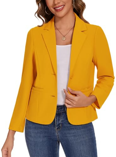 Womens Long Sleeve Business Casual Blazer Suit Outerwear Jacket ,Yellow S