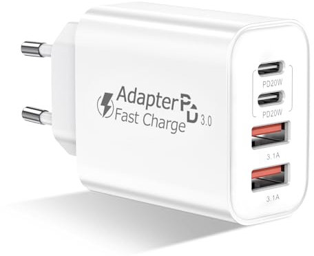 Amoner USB C Ladegerät, 4 Port 40W Schnellladegerät PD QC 3.0 Power USB C Adapter Netzteil für iPhone 17 16 15 14 13 12 11 Pro Max SE