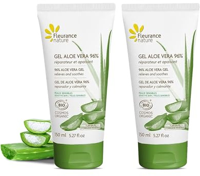 Duplo Fleurance Nature Gel Aloe Vera 96% Pur Bio150ml- cosmetique certifié Bio Cosmos Ecocert- Gel aloe vera hydratant, reparateur, apaisant - Soin visage et corps Bio-Made in France- 24204 (2 unités)