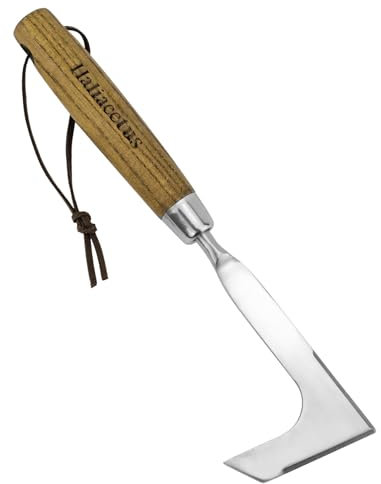 Haliaeetus Crack Weeder, L-Shape Stainless Steel Crevice Weeding Tool, Comfortable Grip Wood Handle Paver Weeder, 11'' Sidewalk Weed Removal Tool for Garden Lawn, Bricked Patio and Terrace Paving Moss