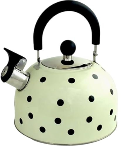 2.5 Litre Stainless Steel Whistling Stovetop Kettle | Cream with Black Polka Dots
