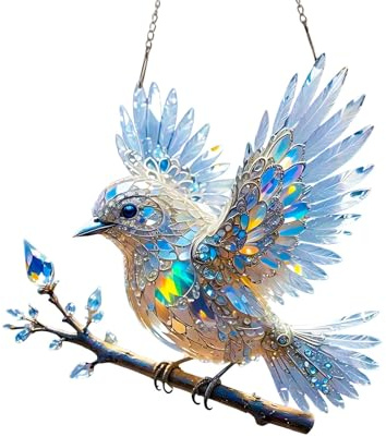 UncleS Atrapasueños de doble cara con forma de pájaro de color azul de acrílico para colgar en la ventana, atrapasueños de cristal para salas de estar, cadena fácil de colgar, adorno de pájaro