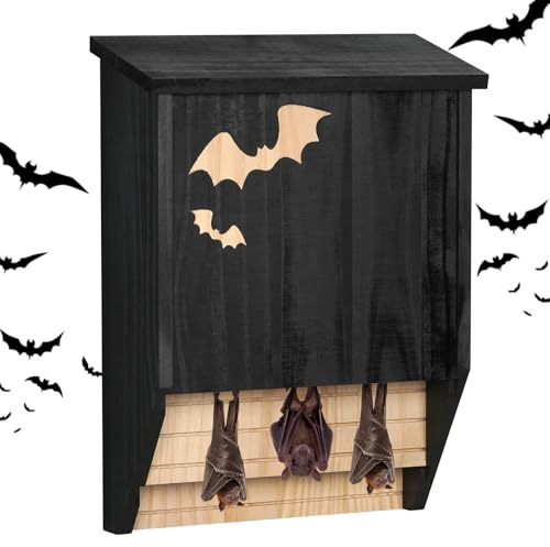 Fledermauskasten aus Holz, Doppelkammer, Wetterfester Fledermaus-Haus & Nistkasten Fertig Montiert Fledermausbox Unterschlupf für Fledermäuse im Sommer und Winterschlaf, Schwarz
