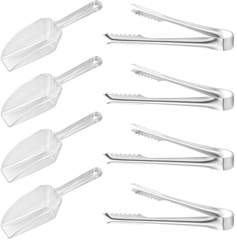 4 Stück Eisschaufel und 4 Zuckerzange, Scooper für Eiswürfel, Mehlschaufel für Backen, Kaffee und Party, Abwiegeschaufel Abfüllschaufel für Mehl und Zutaten