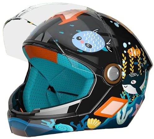 Casco Integral De Motocicleta para Niños, Casco De Bicicleta Y Scooter para Niños Y Niñas De 3 A 12 Años, Casco Abierto con Visera, Diseño De Dibujos Animados. 3,(48-55CM)