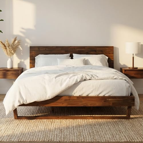 FLEXISPOT Hako G3 Queen Solid Acacia Wood Platform Bed Frame with Storage Headboard, 1500 lbs Heavy Duty, Tool-Free Fast Assembly, SGS Certified, Sherwin-Williams Finish, Walnut Brown,10-Year Warranty