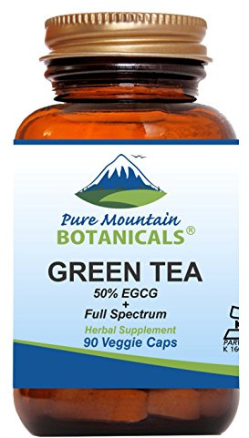 Pure Mountain Botanicals Green Tea Extract Capsules - EGCG Supplement - 90 Veggie Caps - 450mg - 50% EGCG - 98% Polyphenols - Kosher - Vegan - Organic Herbal Leaf Formula