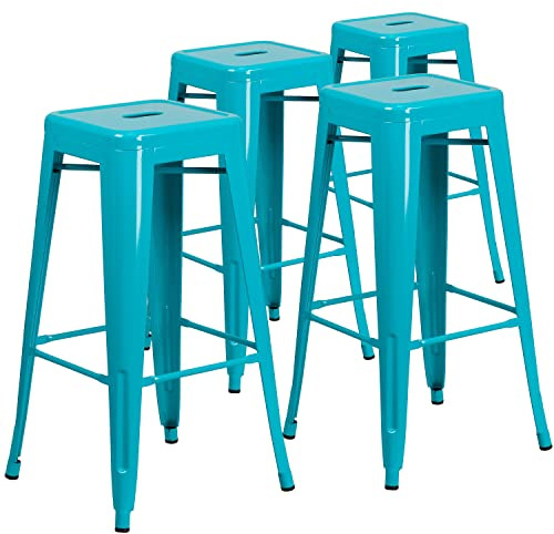 Flash Furniture 30 in Indoor/Outdoor Backless Barstool, Blue, 4-Pack