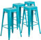 Flash Furniture Barhocker, kommerzielle Qualität, 76 cm hoch, ohne Rückenlehne, Metall, für Innen- und Außenbereich, quadratische Sitzfläche, Eisen, Kunststoff, Kristall-Türkisblau, 4 Stück