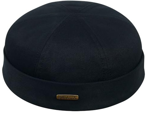 Sterkowski Modell Docker | 100% Baumwolle Dockermütze für Herren und Damen | Sommer Herbst Frühling Fischer Ohne Schirm Biker Cap Damen Fisherman Beanie Hafenarbeiter Kurz Kappe Schwarz 57