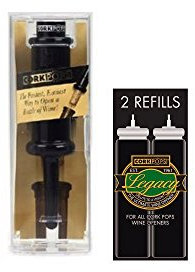Cork Pops Original Wine Bottle Opener, 6.5 Inch – Made in USA, Effortless Push-Button Cork Removal, Includes Cartridge (Opens Up to 60 Bottles) (Black, 3 Cartridges)