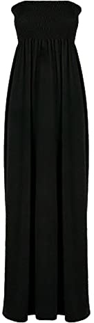 New Womens Sleeveless Boobtube Bandeau Maxi Ladies Sheering Long Dress Size16-22 Black