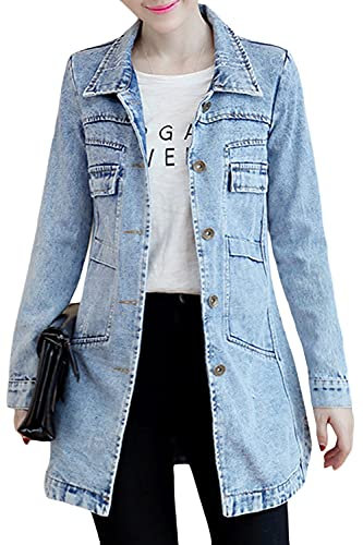 Women's Cute Slim Fit Lightweight Jean Denim Cotton Jacket Coat Outwear Light Blue 5XL