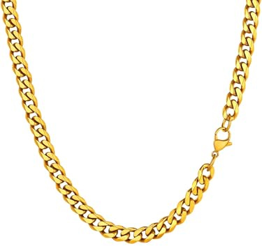 PROSTEEL Herren Collier Kette 18k vergoldet 66cm/6mm Panzerkette Halskette trendig Hip Hop Rapper kubanische Gliederkette Männer Modeschmuck Accessoire Link Chain Necklace
