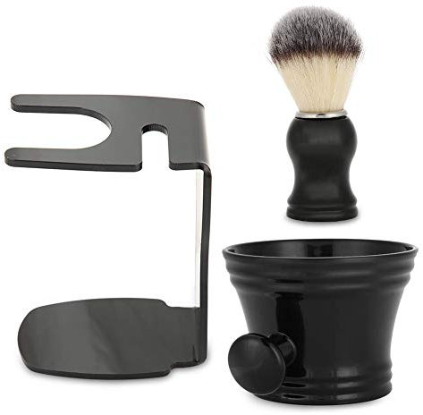 Set da barba 3 IN 1 Pennello da barba con supporto per pennello e ciotola da barba per uomo Rasatura e cura della barba