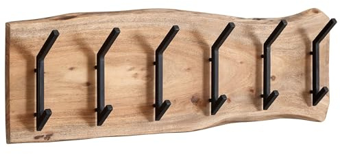 FineBuy Wandgarderobe Akazie Massivholz 100 cm Baumkante - Garderobenpaneel massiv Holz Wand Garderobenleiste Hakenleiste - 6 Kleiderhaken Industrial