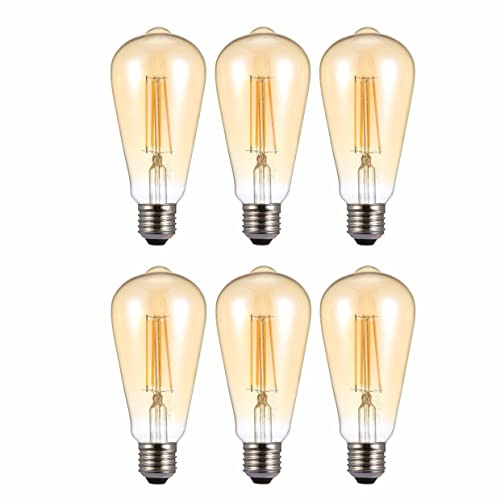 TEKLED® ST64 Filament Vintage LED Bulbs | E27 Edison Screw | Energy Saving 6.5W Light Bulb 53W Equivalent | NONDIMMABLE Amber 2400K 680LM | 6-Pack | Warm White
