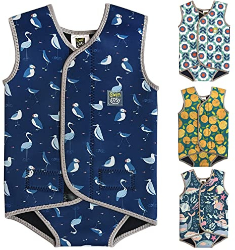 Swim Cosy Baby/Toddler Wetsuit Vest with UPF50 - Neoprene Wrap around design for Boys/Girls 0-3 years - Unicorns, Dinosaurs, Ducks (Seaside Birds, MEDIUM 6-18 Months)