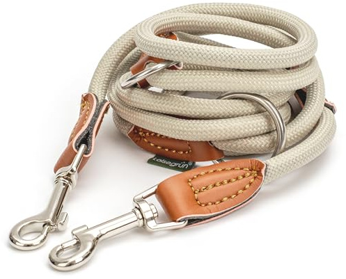 Leisegrün Hundeleine für kleine Hunde | 2 Meter | 3fach verstellbar | Nur 160 g leicht | Führleine 2m | Sand-Beige