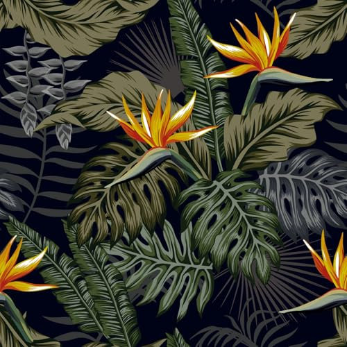 VaryFloral Carta da Parati Floreale Tropicale 30.5cmx300cm Adesiva Muro Foglie di Palma Pellicola Adesiva per Mobili Botanico Vintage per Camera Cassetto