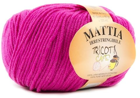 Tricot Cafè - Gomitolo di Filato in Pura Lana Merinos Extrafine e Irrestringibile, Made in Italy - Mattia, Ideale per Uncinetto e Ferri 3,5-4 – Morbidi Gomitoli 50g (125m)(Fucsia 12, 1 Pezzo)