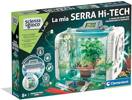 Clementoni Scienza e Gioco Lab - La Mia Serra Hi-Tech, Laboratorio di Botanica Bambini 8+ Anni, 3 modalità di Coltivazione Piante, con LED e Schermo LCD, Gioco Made in Italy, Lingua Italiana, 19370